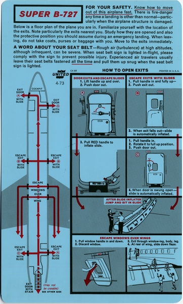 Image: safety information card: United Air Lines, Boeing 727