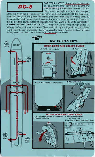 Image: safety information card: United Air Lines, Douglas DC-8