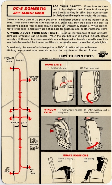 Image: safety information card: United Air Lines, Douglas DC-8