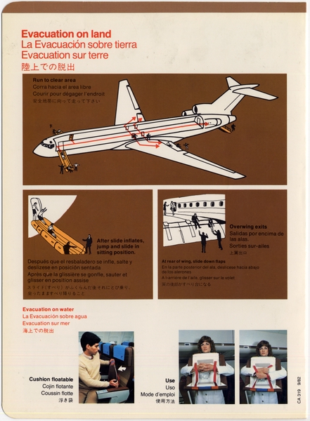 Image: safety information card: United Airlines, Boeing 727