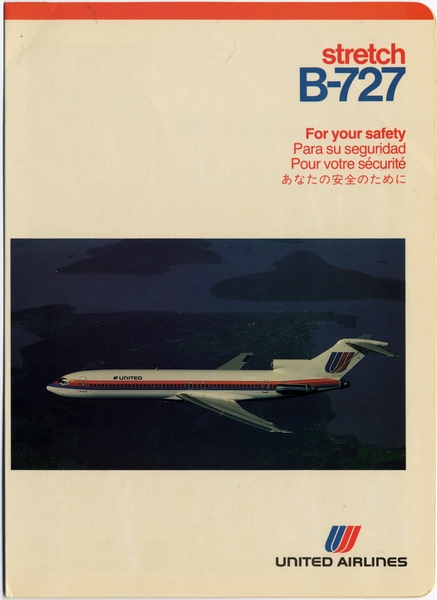 Image: safety information card: United Airlines, Stretch Boeing 727