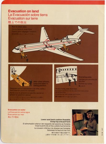 Image: safety information card: United Airlines, Stretch Boeing 727