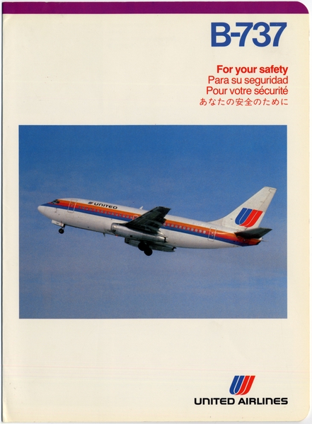 Image: safety information card: United Airlines, Boeing 737