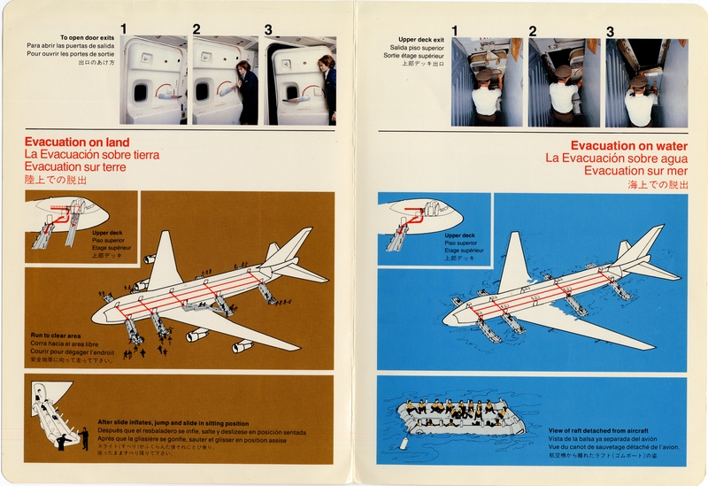 Image: safety information card: United Airlines, Boeing 747SP