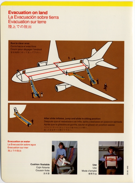Image: safety information card: United Airlines, Boeing 767