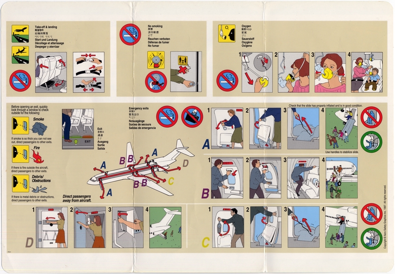 Image: safety information card: United Airlines, Boeing 727-200