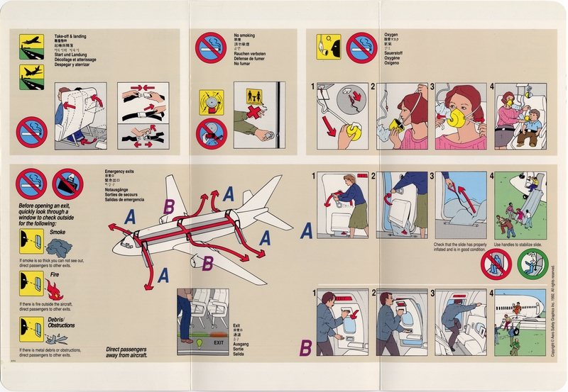 Image: safety information card: United Airlines, Boeing 737