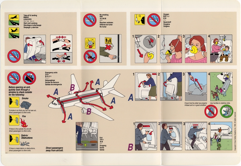 Image: safety information card: United Airlines, Boeing 737