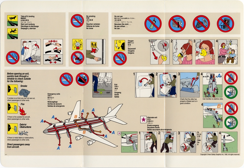 Image: safety information card: United Airlines, Boeing 747