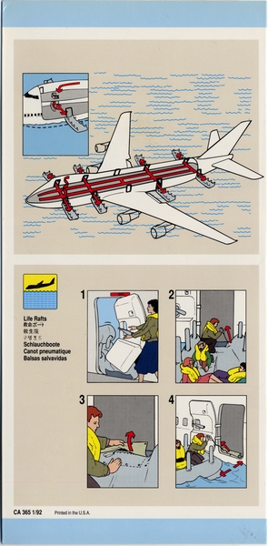 Image: safety information card: United Airlines, Boeing 747