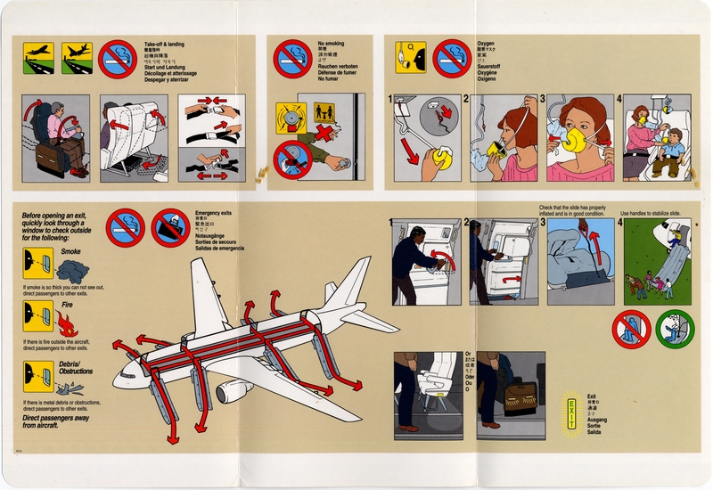 Image: safety information card: United Airlines, Boeing 777