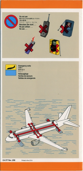 Image: safety information card: United Airlines, Airbus A320