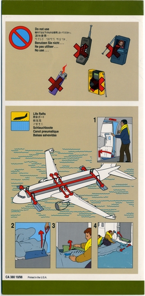 Image: safety information card: United Airlines, Airbus A320