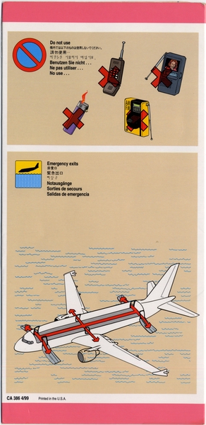 Image: safety information card: United Airlines, Airbus A319