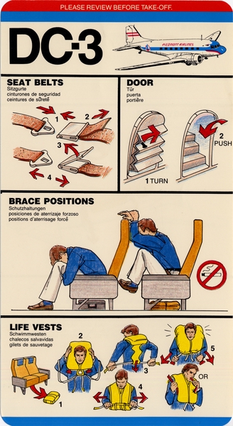 Image: safety information card: Piedmont Airlines, Douglas DC-3