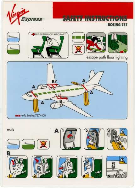 Image: safety information card: Virgin Express, Boeing 737