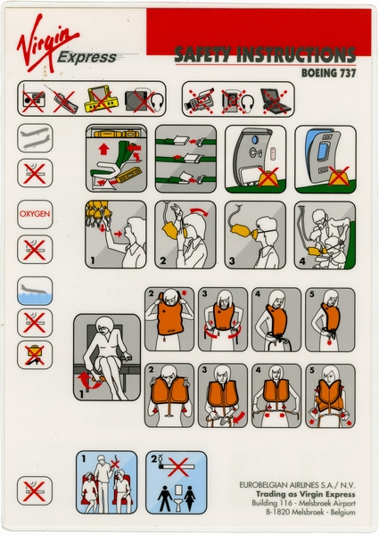 Image: safety information card: Virgin Express, Boeing 737