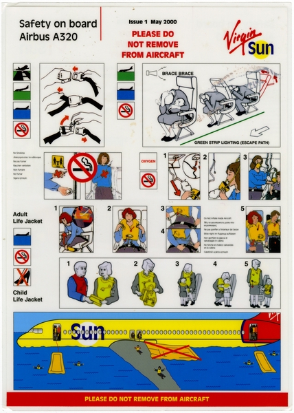 Image: safety information card: Virgin Sun, Airbus A320