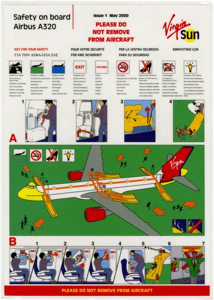 Image: safety information card: Virgin Sun, Airbus A320
