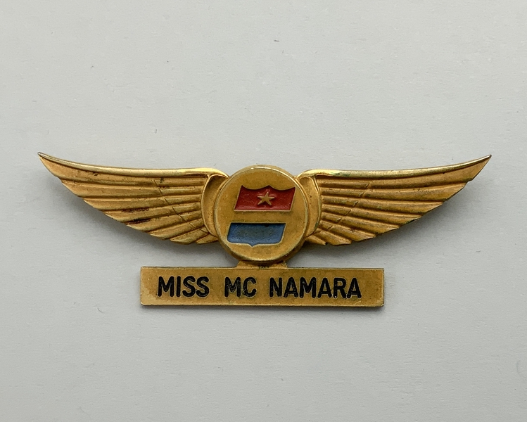 Image: stewardess wings and name pin: United Air Lines, Miss McNamara