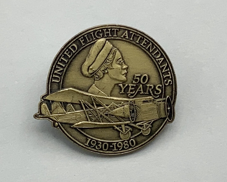 Image: lapel pin: United Flight Attendants, 50 Years
