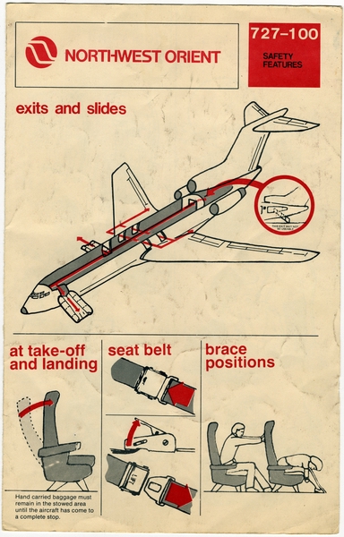 Image: safety information card: Northwest Orient, Boeing 727-100