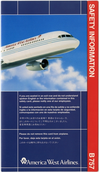 Image: safety information card: America West Airlines, Boeing 757