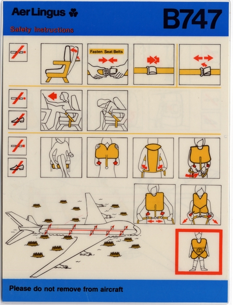 Image: safety information card: Aer Lingus, Boeing 747