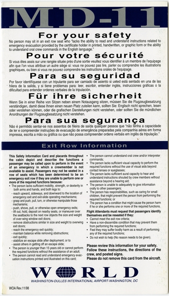 Image: safety information card: World Airways, McDonnell Douglas MD-11