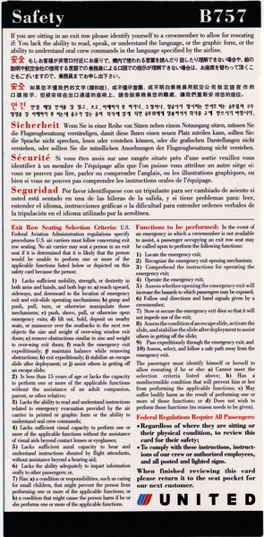 Image: safety information card: United Airlines, Boeing 757