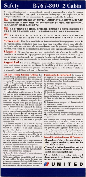 Image: safety information card: United Airlines, Boeing 767-300