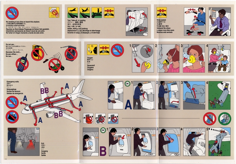 Image: safety information card: United Airlines, Airbus A320