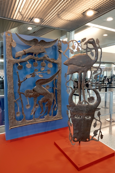 Image: Installation view of "The Enduring Spirit of Haitian Metal Sculpture"