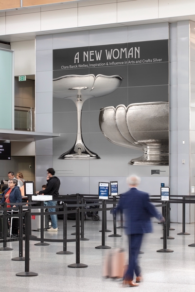 Image: Installation view of "A New Woman: Clara Barck Welles’ Influence on Arts and Crafts Silver"