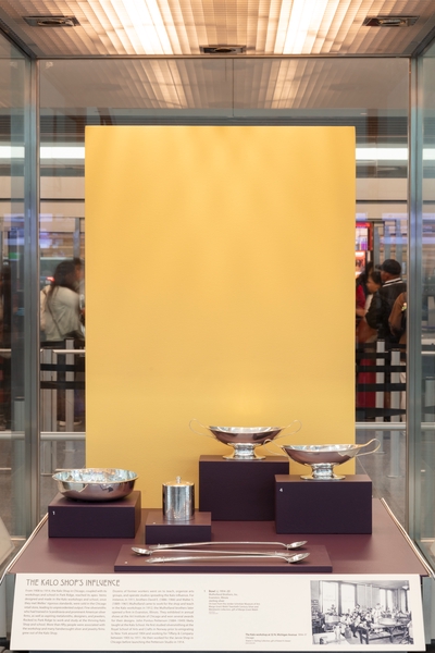 Image: Installation view of "A New Woman: Clara Barck Welles’ Influence on Arts and Crafts Silver"