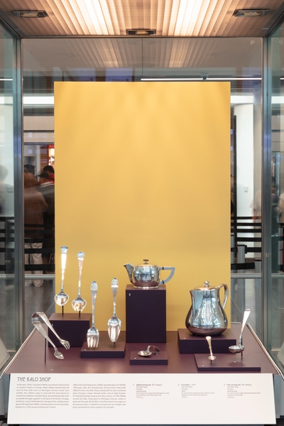 Image: Installation view of "A New Woman: Clara Barck Welles’ Influence on Arts and Crafts Silver"