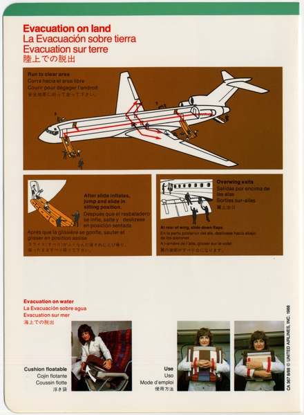 Image: safety information card: United Airlines, Stretch Boeing 727