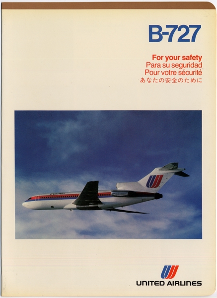 Image: safety information card: United Airlines, Boeing 727