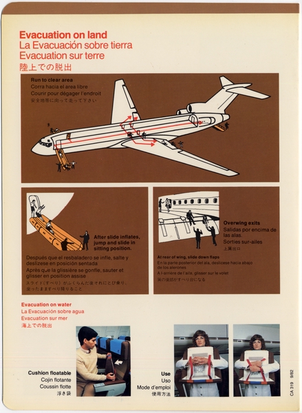 Image: safety information card: United Airlines, Boeing 727
