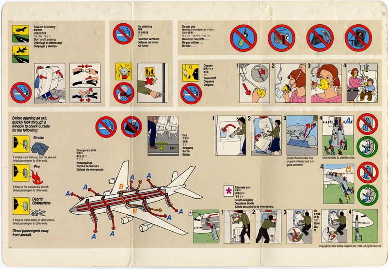 Image: safety information card: United Airlines, Boeing 747