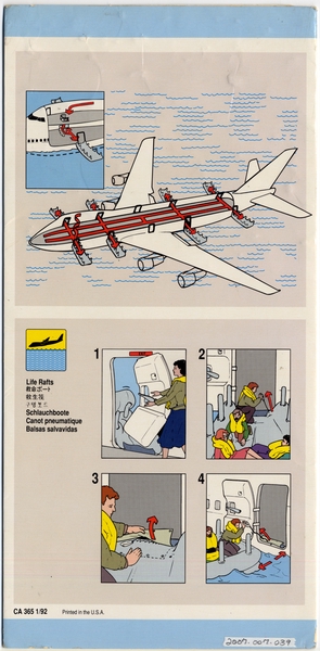 Image: safety information card: United Airlines, Boeing 747