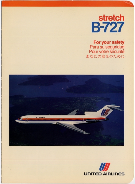 Image: safety information card: United Airlines, Stretch Boeing 727