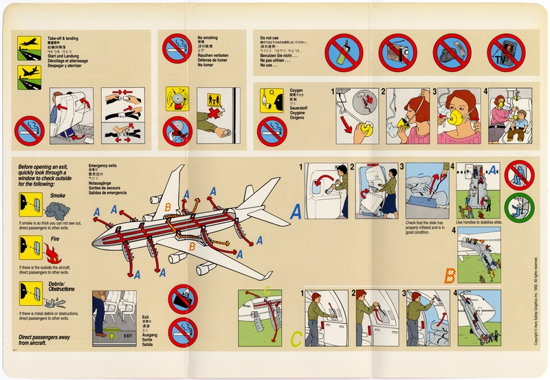 Image: safety information card: United Airlines, Boeing 747-400