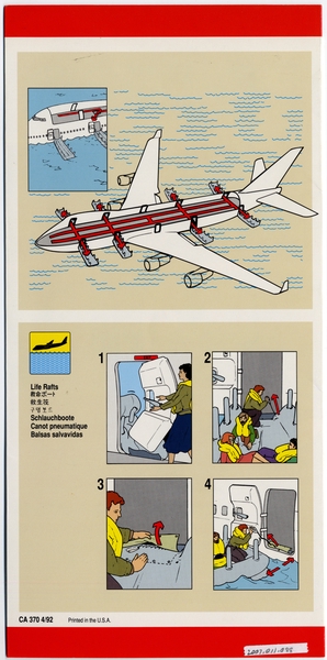 Image: safety information card: United Airlines, Boeing 747-400