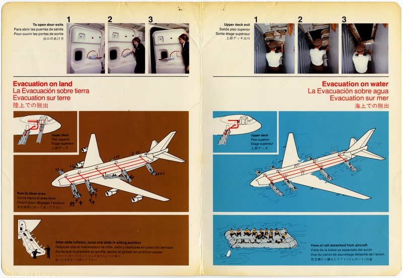 Image: safety information card: United Airlines, Boeing 747