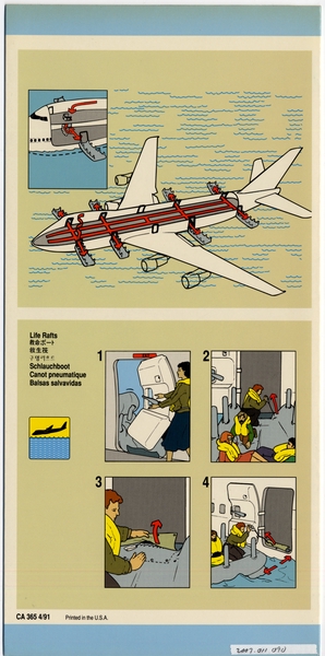 Image: safety information card: United Airlines, Boeing 747