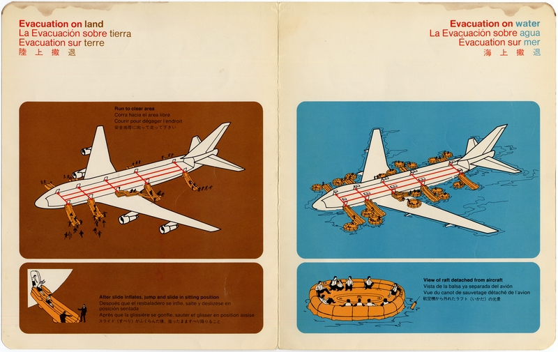 Image: safety information card: United Airlines, Boeing 747