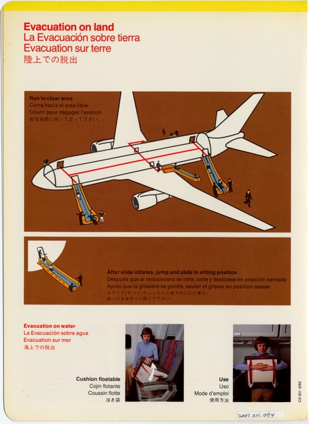 Image: safety information card: United Airlines, Boeing 767