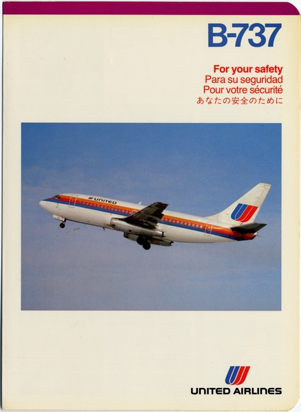 Image: safety information card: United Airlines, Boeing 737