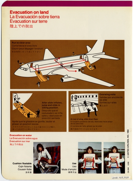 Image: safety information card: United Airlines, Boeing 737